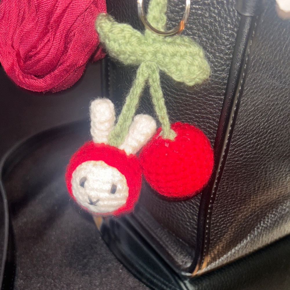 Crochet Cherry Bunny Keychain